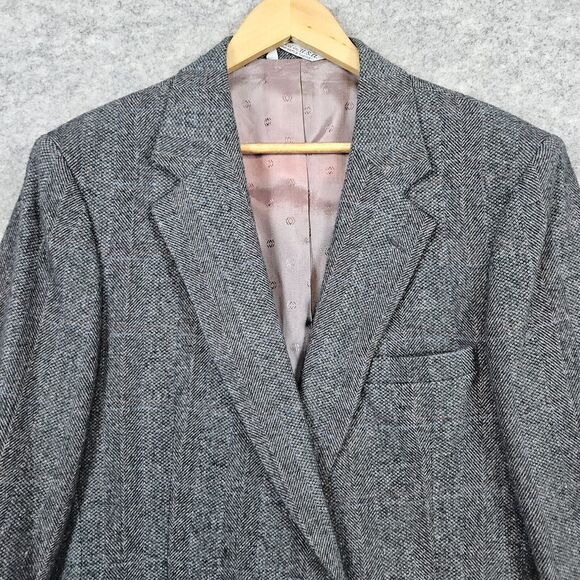 Towncraft Men's Blazer Dark Gray Windowpane Size 43L Herringbone LINER FADING - Picture 3 of 16